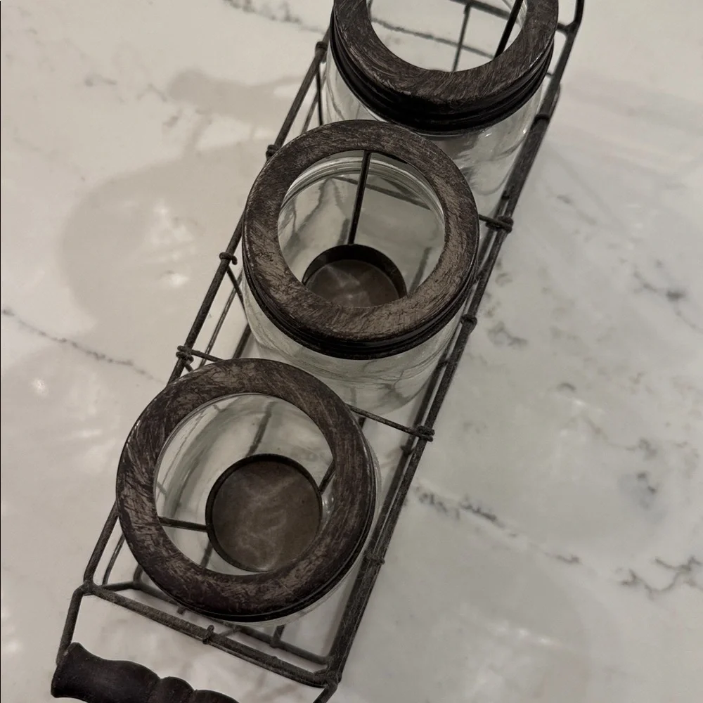 Three Glass Mason Jars Tea Light Holder